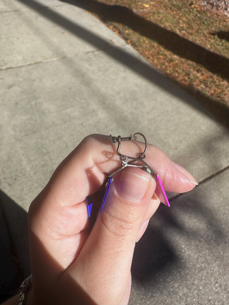 1960's Rare MCM Mobile Jewel Toned Enamel and Brass Kite Screwback Earrings Alexander Calder Inspired