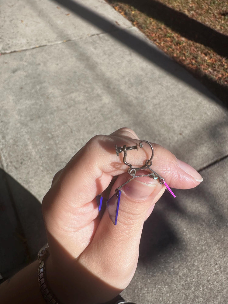 1960's Rare MCM Mobile Jewel Toned Enamel and Brass Kite Screwback Earrings Alexander Calder Inspired