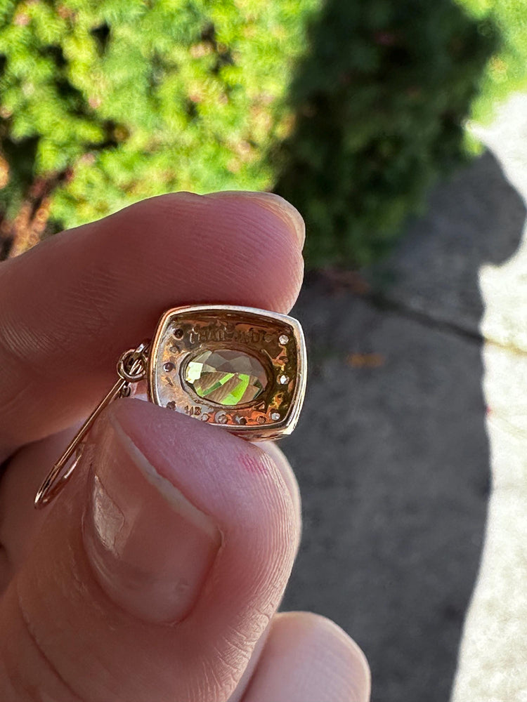 14K Gold Peridot And Diamond Shiny Statement Earrings August Birthstone Vintage