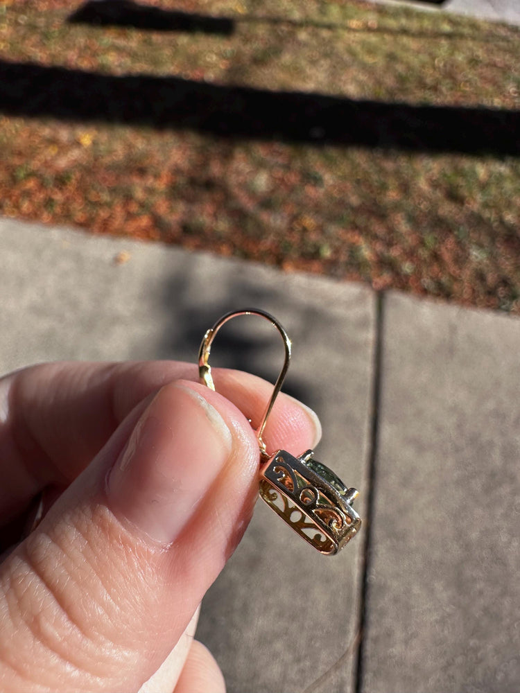 14K Gold Peridot And Diamond Shiny Statement Earrings August Birthstone Vintage