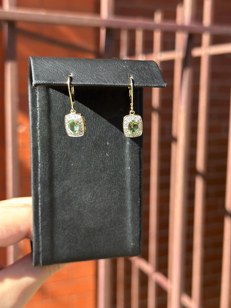 14K Gold Peridot And Diamond Shiny Statement Earrings August Birthstone Vintage