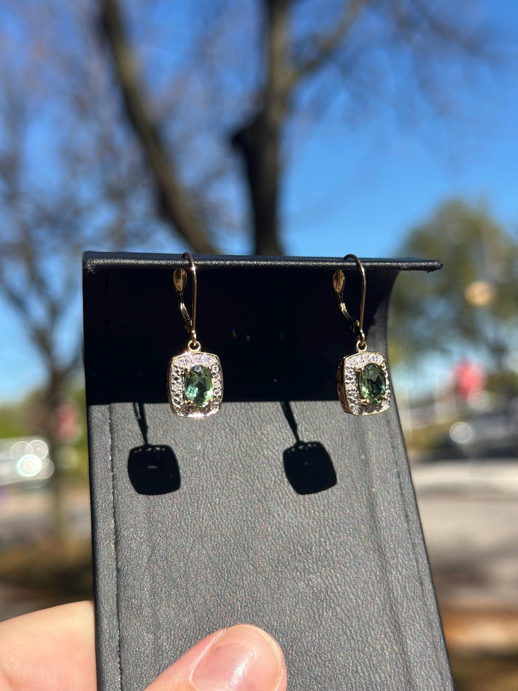 14K Gold Peridot And Diamond Shiny Statement Earrings August Birthstone Vintage