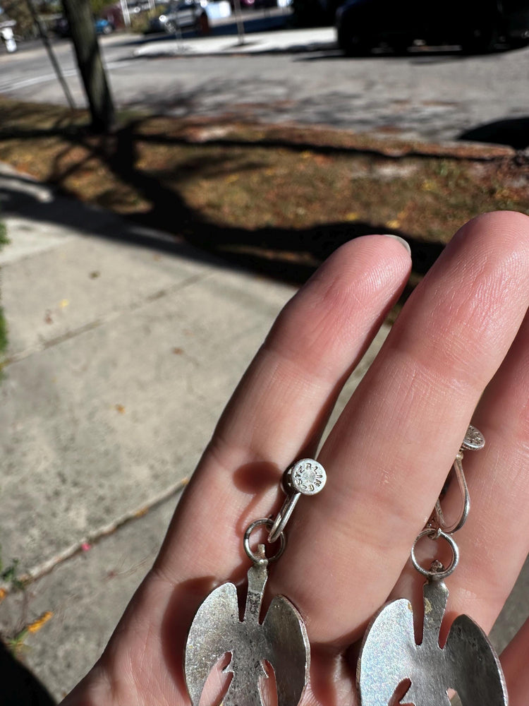 Vintage Sterling Silver JD Turquoise Navajo Chip Fire Bird Screw Back Earrings