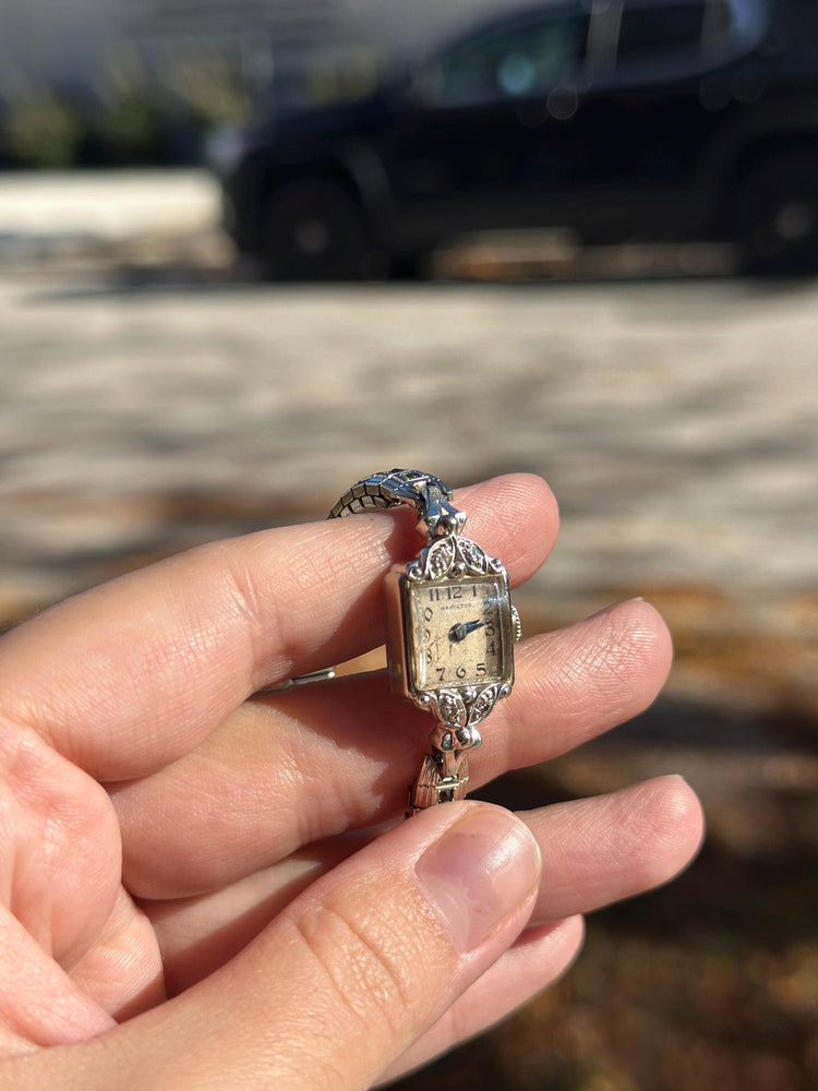 Antique 1950's Women's MCM 14K White Gold and Diamond Hamilton Manual Watch Works