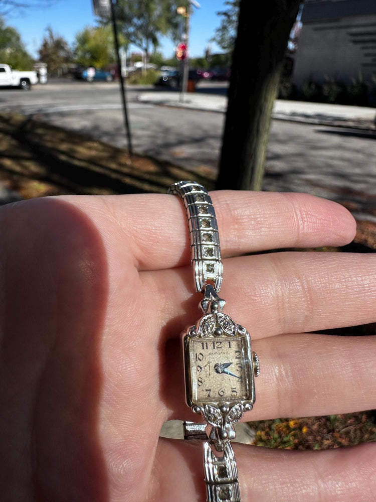 Antique 1950's Women's MCM 14K White Gold and Diamond Hamilton Manual Watch Works