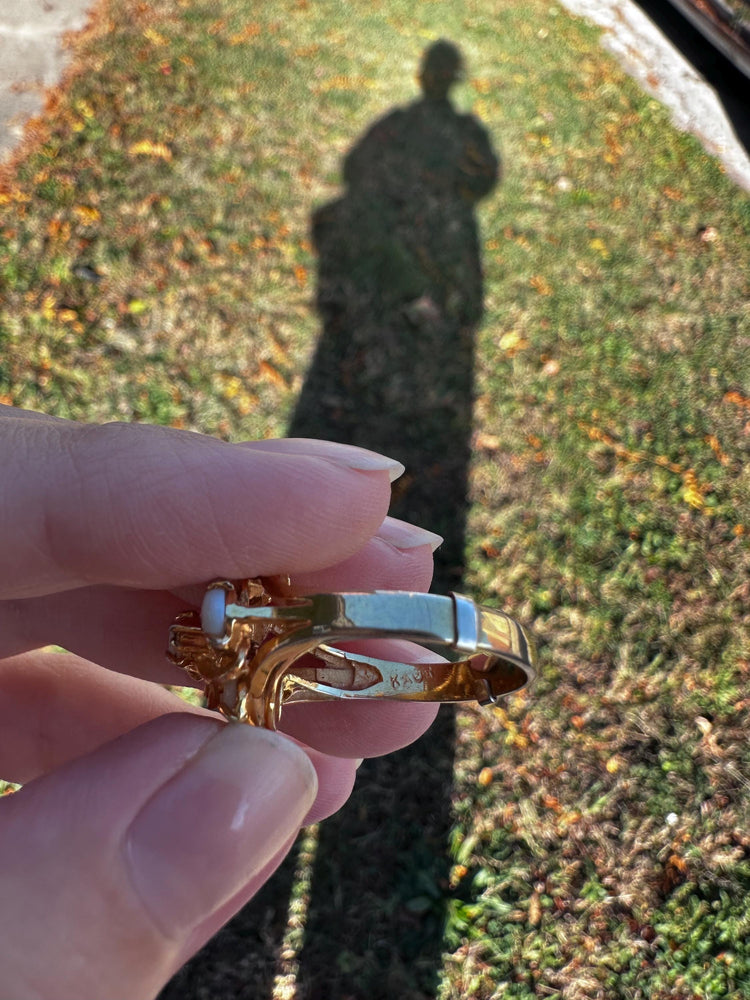 KAOS 1960s Vintage Statement Opal Cocktail Asymetrical Ring Gold Plated with Sizer about size  7