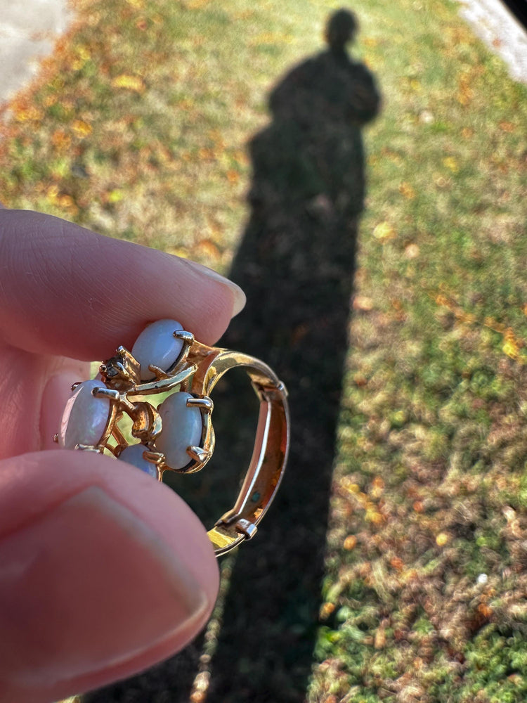 KAOS 1960s Vintage Statement Opal Cocktail Asymetrical Ring Gold Plated with Sizer about size  7