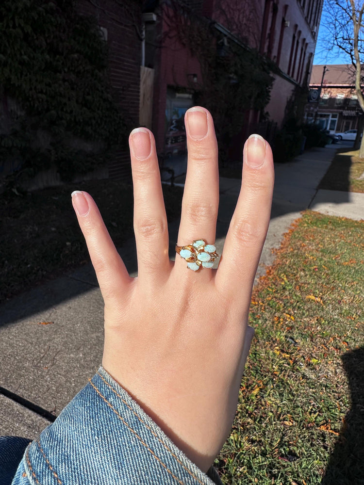 KAOS 1960s Vintage Statement Opal Cocktail Asymetrical Ring Gold Plated with Sizer about size  7