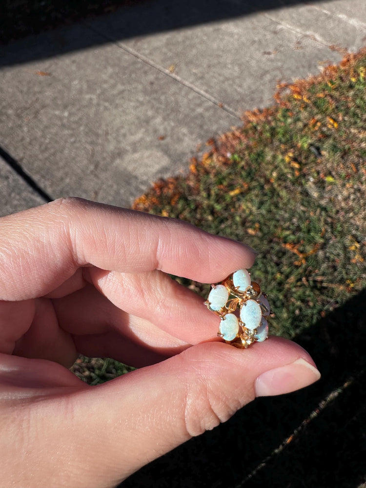 KAOS 1960s Vintage Statement Opal Cocktail Asymetrical Ring Gold Plated with Sizer about size  7