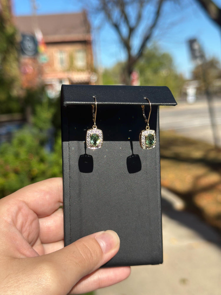 14K Gold Peridot And Diamond Shiny Statement Earrings August Birthstone Vintage