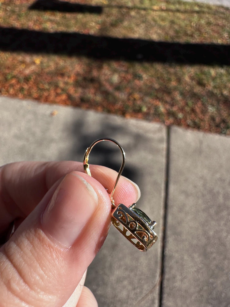 14K Gold Peridot And Diamond Shiny Statement Earrings August Birthstone Vintage