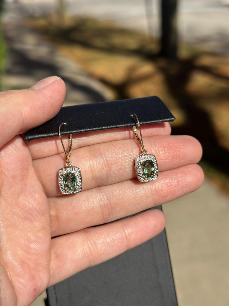 14K Gold Peridot And Diamond Shiny Statement Earrings August Birthstone Vintage