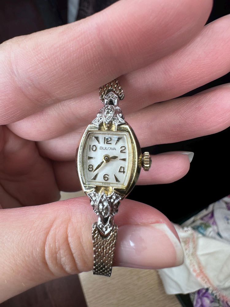Beautiful 1950's Style Ladies Bulova Manual Watch 10K GFP with 2 Diamond Chips