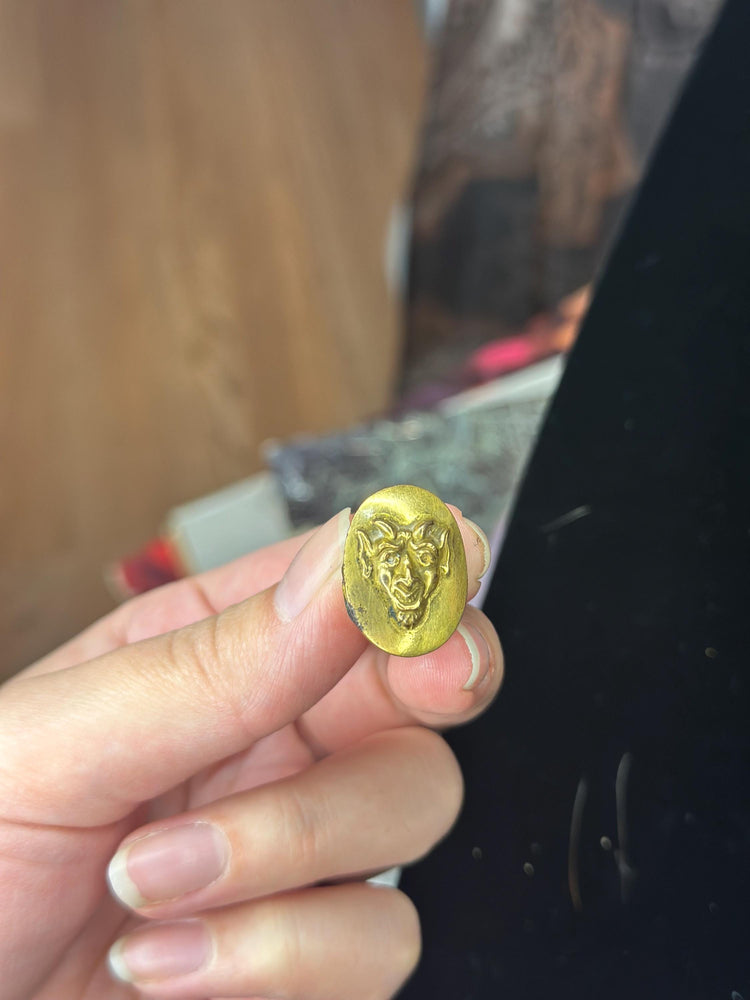 Antique Art Noveau Ultra Rare and Unique Gold Tone Brass Extra Long Devil Satan Hat Pin Stick