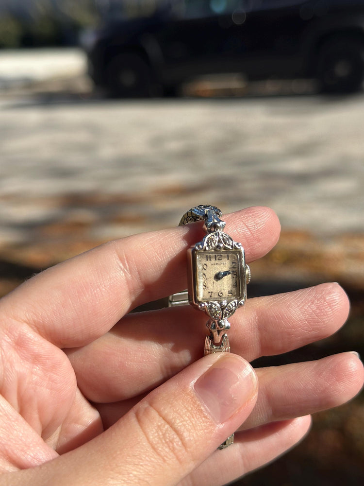 Antique 1950's Women's MCM 14K White Gold and Diamond Hamilton Manual Watch Works