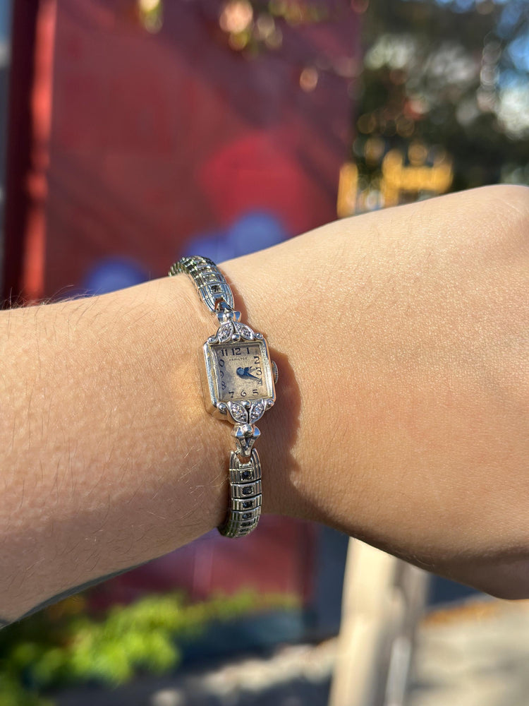 Antique 1950's Women's MCM 14K White Gold and Diamond Hamilton Manual Watch Works
