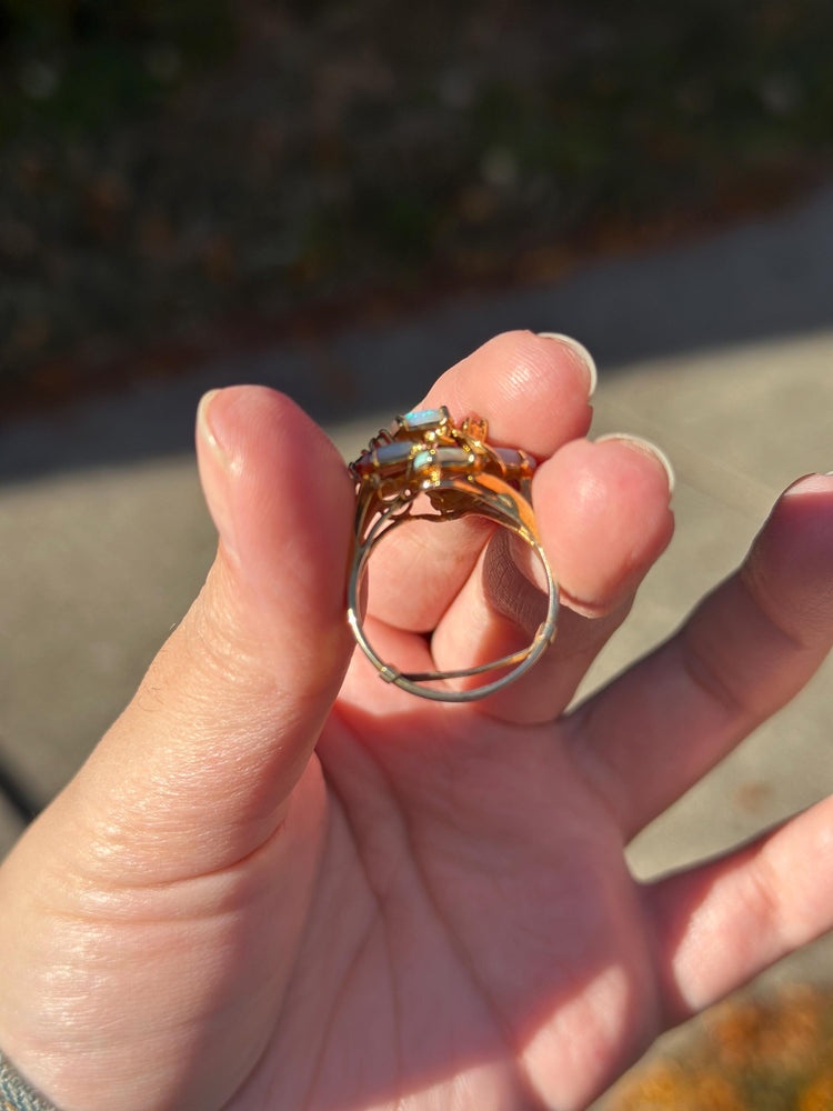 KAOS 1960s Vintage Statement Opal Cocktail Asymetrical Ring Gold Plated with Sizer about size  7