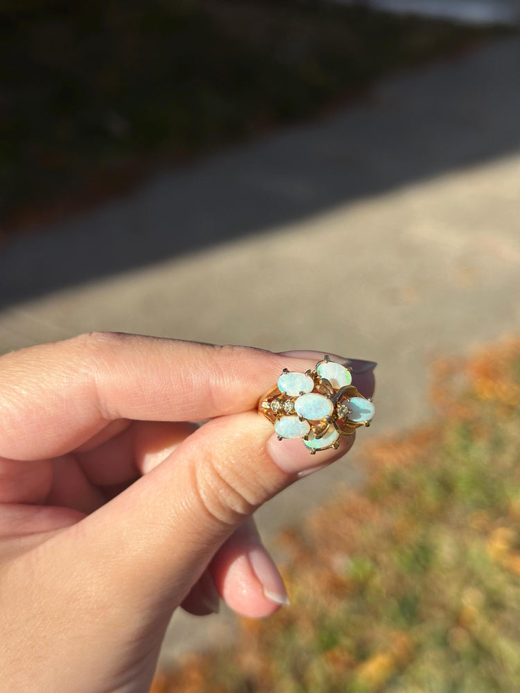 KAOS 1960s Vintage Statement Opal Cocktail Asymetrical Ring Gold Plated with Sizer about size  7