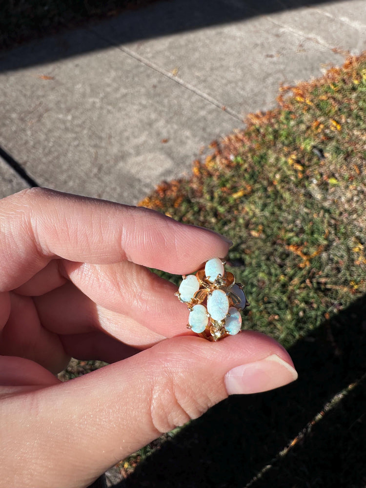 KAOS 1960s Vintage Statement Opal Cocktail Asymetrical Ring Gold Plated with Sizer about size  7