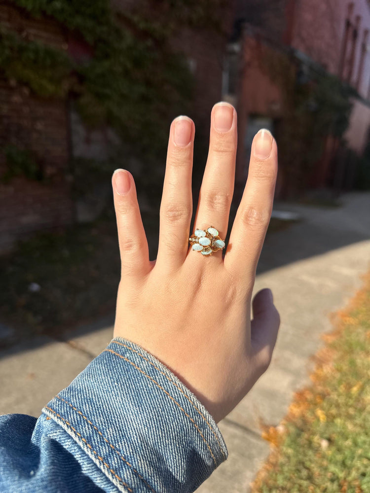 KAOS 1960s Vintage Statement Opal Cocktail Asymetrical Ring Gold Plated with Sizer about size  7