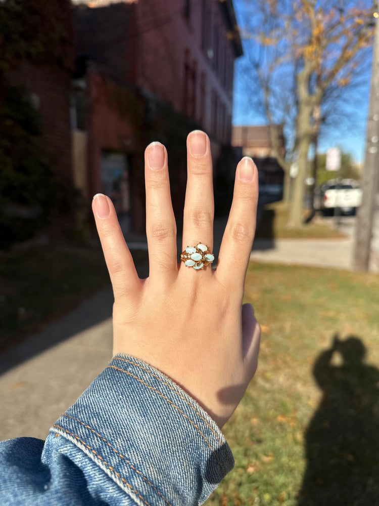 KAOS 1960s Vintage Statement Opal Cocktail Asymetrical Ring Gold Plated with Sizer about size  7