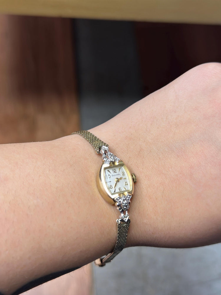 Beautiful 1950's Style Ladies Bulova Manual Watch 10K GFP with 2 Diamond Chips