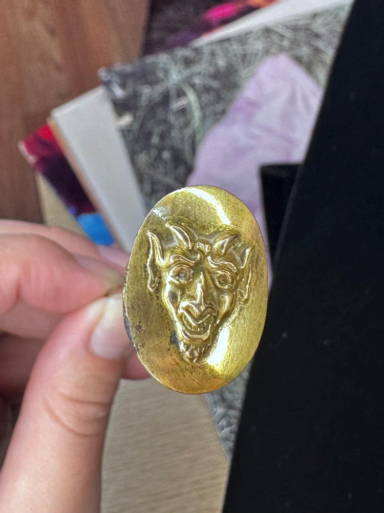 Antique Art Noveau Ultra Rare and Unique Gold Tone Brass Extra Long Devil Satan Hat Pin Stick