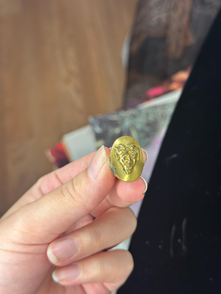 Antique Art Noveau Ultra Rare and Unique Gold Tone Brass Extra Long Devil Satan Hat Pin Stick