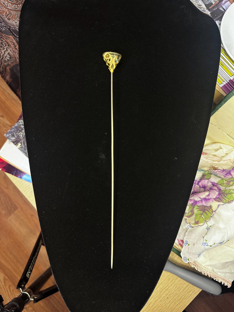 Antique Art Noveau Ultra Rare and Unique Gold Tone Brass Extra Long Devil Satan Hat Pin Stick