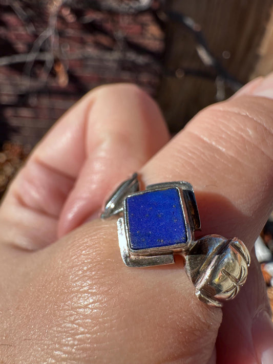 Sterling Silver MCM Starburst Handmade Lapis Lazuli Mens ring size 9.5.