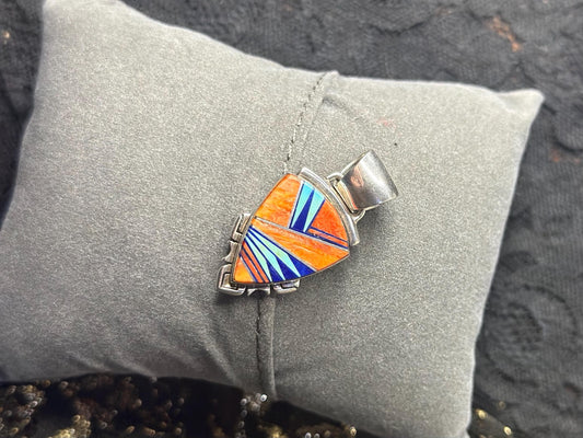 Vintage Navajo Sterling Silver Multi Stone Turquoise Spiny Oyster and Lapis Rare Navajo Jewelry Arrowhead Pendant