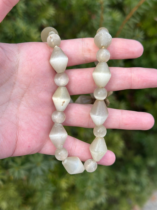 Antique Old Crystal Quartz Selenite Cornerless Beaded Necklace Heavy Gems