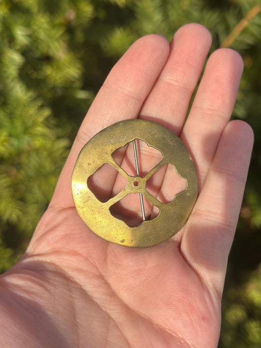Vintage Antique Art Noveau Brass Antique Lucky Clover/Flower Brooch