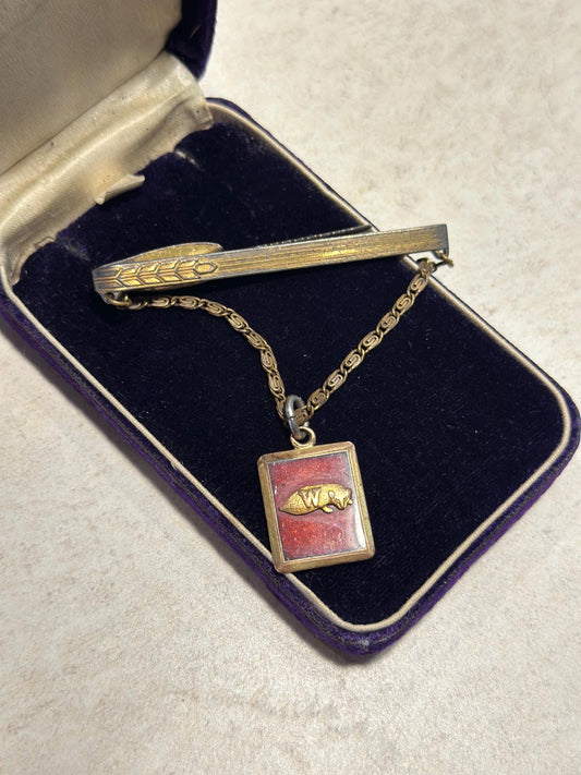 Vintage MCM 50's University of Wisconsin Sports Gold Filled 1/10 10K Slide Hickok Tie Pin