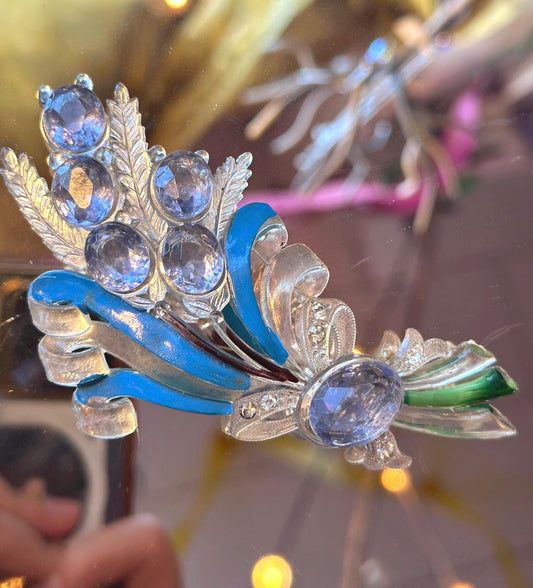 Antique French Art Noveau Art Deco Blue Toned Flower Lucite Bouquet Collectors Piece Rare Vogue