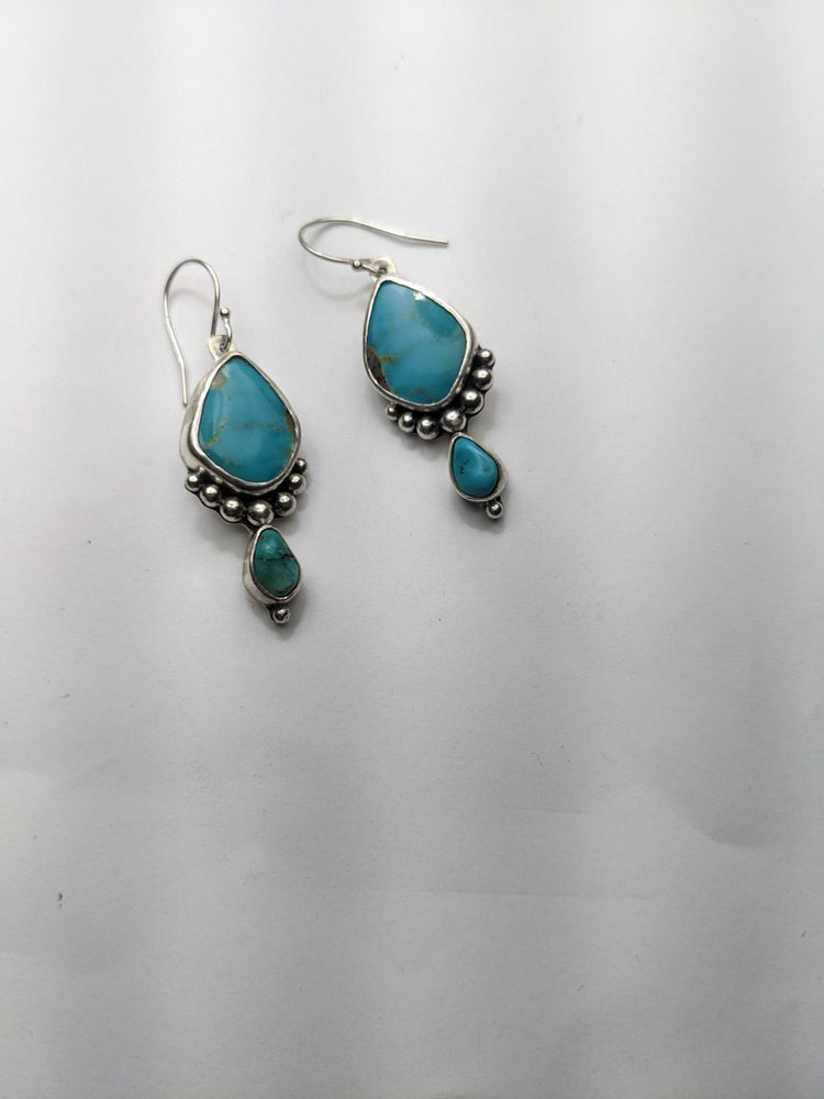 Vintage Turquoise Silver Earrings Signed ASJ .925 dangle 