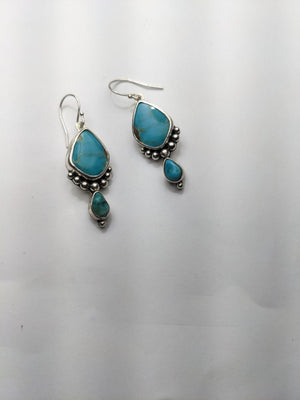 Vintage Turquoise Silver Earrings Signed ASJ .925 dangle 