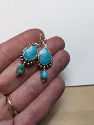 Vintage Turquoise Silver Earrings Signed ASJ .925 dangle 