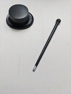 Vintage Ken Doll Sized Black Plastic Top Hat And Cane Hong Kong~ 1960's