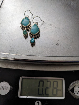 Vintage Turquoise Silver Earrings Signed ASJ .925 dangle 