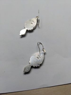 Vintage Turquoise Silver Earrings Signed ASJ .925 dangle 